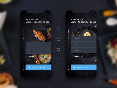 Restaurants Login, Signup Screen android app apps design black app black theam dark app dark theam ios app login login signup restaurants signup