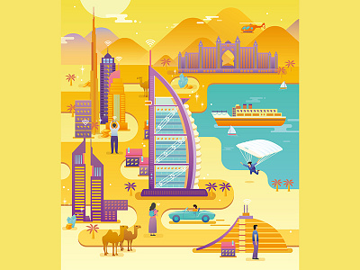 Dubai al arab hotel，summer，camel，yellow illustration，dubai，country，burj