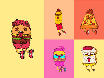 Food Character Illustration NFT burger character food icecream illustration mascot monster nft pizza