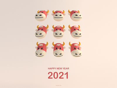 Happy New Year ! 2021 ! 2021 3d modeling celebration character character design cinema 4d cosmic cow happy new year illustration