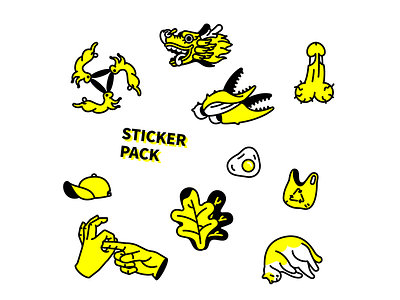 Sticker Pack bushes cat crab dragon egg hands hat illustration rabbit sticker