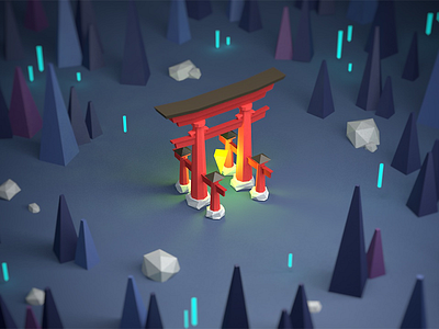 Torii 3d c4d design forest light render torii