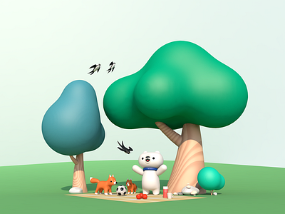 Spring 3d 3d modeling bear c4d character character design cinema 4d fox hills picnic render season spring