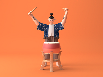 Beat The Drum 3d 3d modeling boy c4d character character design cinema 4d drum fabric illustration marvelous designer render tradition