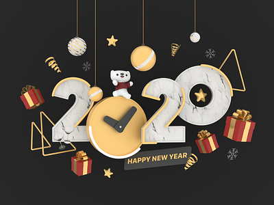 2020 Happy New Year 2020 3d 3d modeling c4d celebrate celebration cinema 4d happy new year holiday