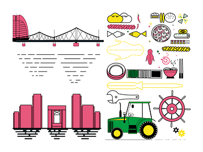 Travel magazine project building culture food illustration landscape magazine manufacturing ship tractor