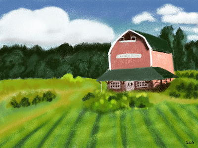 A Farm in summer chalk illustration farm poster