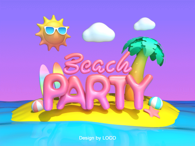 beach party 3d after c4d cgi character effects gif logo loop motion ui ux