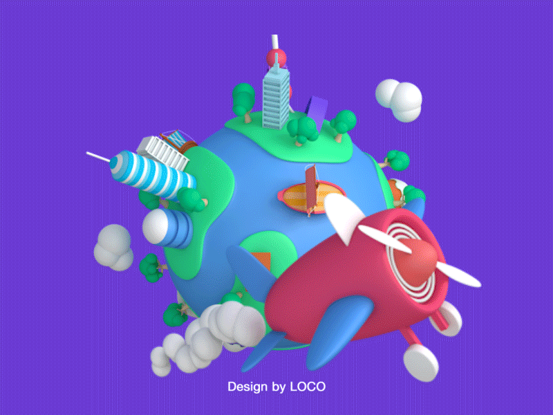 travel around the world 3d after c4d cgi character effects gif logo loop motion ui ux