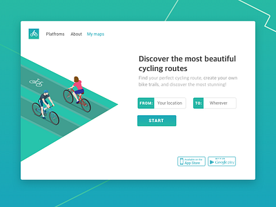 Myride app cycling landingpage map ui