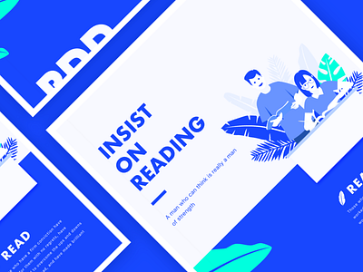 Insist On Reading blue books illustration leaves reading typography uiue web