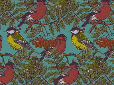 Russian bird pattern bullfinch masterskaya52 pattern process rowan tit vector workinprogress