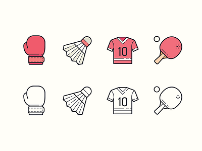 Hand Drawn icons: Sports Equipment boxing boxing glove color design digital art fitness fitness app graphic design icon icon set icons icons8 jersey outline pingpong sport equipment sports sportswear ui vector