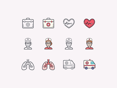 Hand Drawn icons: Healthcare design digital art doctor doctors bag emergency graphic design health app healthcare heart heartbeat help icon icon set icons icons8 lungs nurse outline ui vector