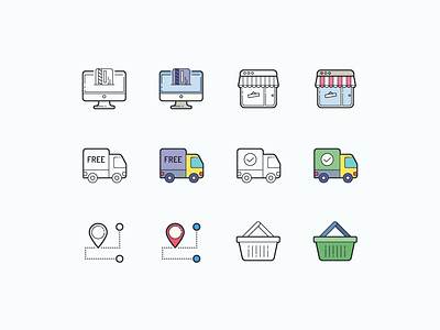 Hand Drawn icons: Online Shopping color delivery delivery app delivery service design digital art graphic design icon icon set icons icons8 online online payments online shop online shopping online store outline shopping basket ui vector