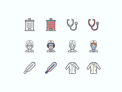 Hand Drawn icons: Healthcare color design digital art doctor graphic design health app healthcare help hospital icon icon set icons icons8 lab coat medical thermometer medicine app outline stethoscope ui vector