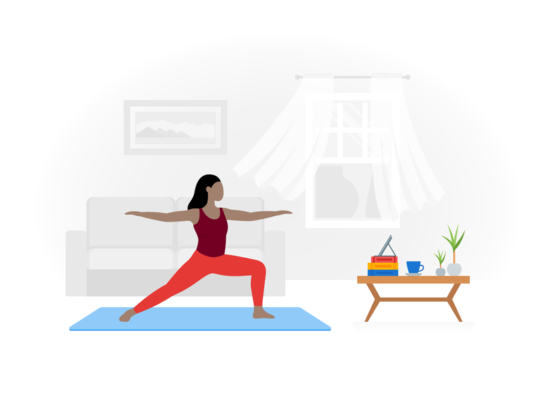 Fogg Illustration: Yoga at Home color design digital art exercice fitness app flat graphic design home icons8 illustration indoor training sports training ui ux vector work from home yoga yoga app yoga pose