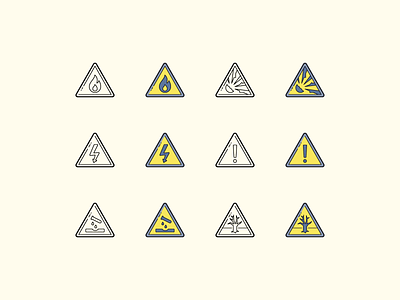Hand Drawn icons: Hazard Symbols attention color design digital art electricity environmental hazard flammable general warning graphic design hazard symbol icon icon set icons icons8 outline safety safety first ui vector warning