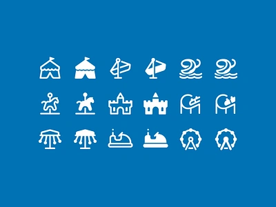 Fluent System icons: Amusement Park amusement park amusement park app app design carousel castle circus tent city design digital art electric bumper car graphic design icon icon set icons icons8 outline roller coaster ui vector water park