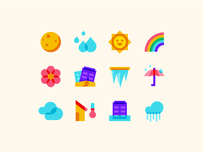 Color Glass icons: Weather climate cloud design digital art ecology environment graphic design icon icons icons8 illustration moon natural hazards rain ui umbrella ux vector weather