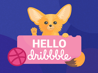 Hello Dribbble flat fox illustration orange vector