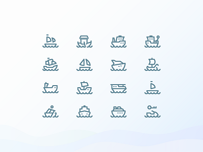 Simple Small: Water Transport icons blue boat digital art icon icon set icons outline set ship transport water wave