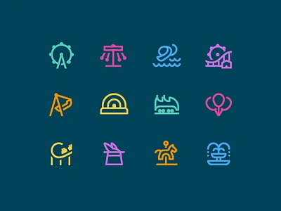 Simple Small icons: Amusement Park 1em amusement park carousel design digital art ferris wheel happiness icon icons outline rollercoaster vector