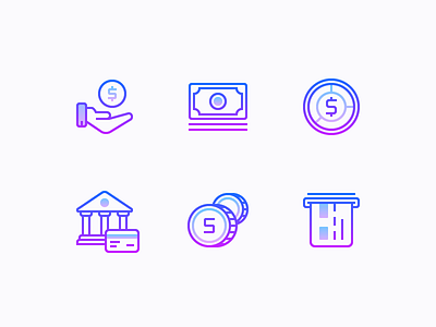 Gradient Line icons: Finance And E-commerce cash color design digital art ecommerce finance gradient gradient icons icon icons ui vector