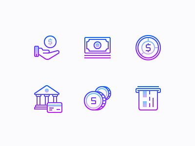 Gradient Line icons: Finance And E-commerce