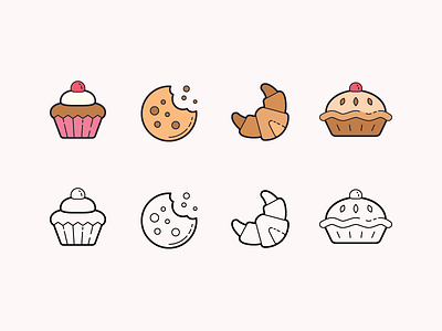 Hand Drawn icons: Pastry color cookie croissant cup cake design digital art flat food graphic design icon icon set icons icons8 outline pastry pie stroke ui vector