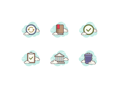Clouds icons bookmark check check mark clipboard cloud color design digital art flat graphic design icon icon set icons icons8 illustration museum refresh trash can ui vector