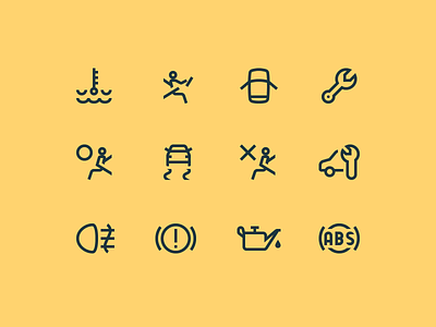 Simple Small icons: Car Dashboard Symbols 1em air bag car car dashboard design digital art door driver engine coolant graphic design headlights icon icon set icons icons8 oil outline stroke ui vector