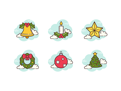 Cloud icons: Christmas bauble candle christmas christmas tree christmas wreath clouds color design digital art flat graphic design holly icon icon set icons icons8 illustration jingle bells star vector