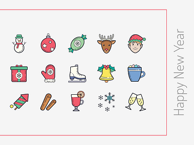 Color Hand Drawn icons: Happy New Year christmas cinnamon color design digital art elf flat gift graphic design icon icon set icons icons8 illustration new year new year eve reindeer snowman ui vector