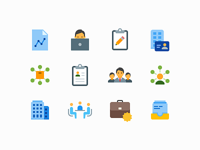 Flat Color icons: Business business business card color conference customer design digital art finance flat graphic design icon icon set icons icons8 laptop meeting room office building sales ui vector