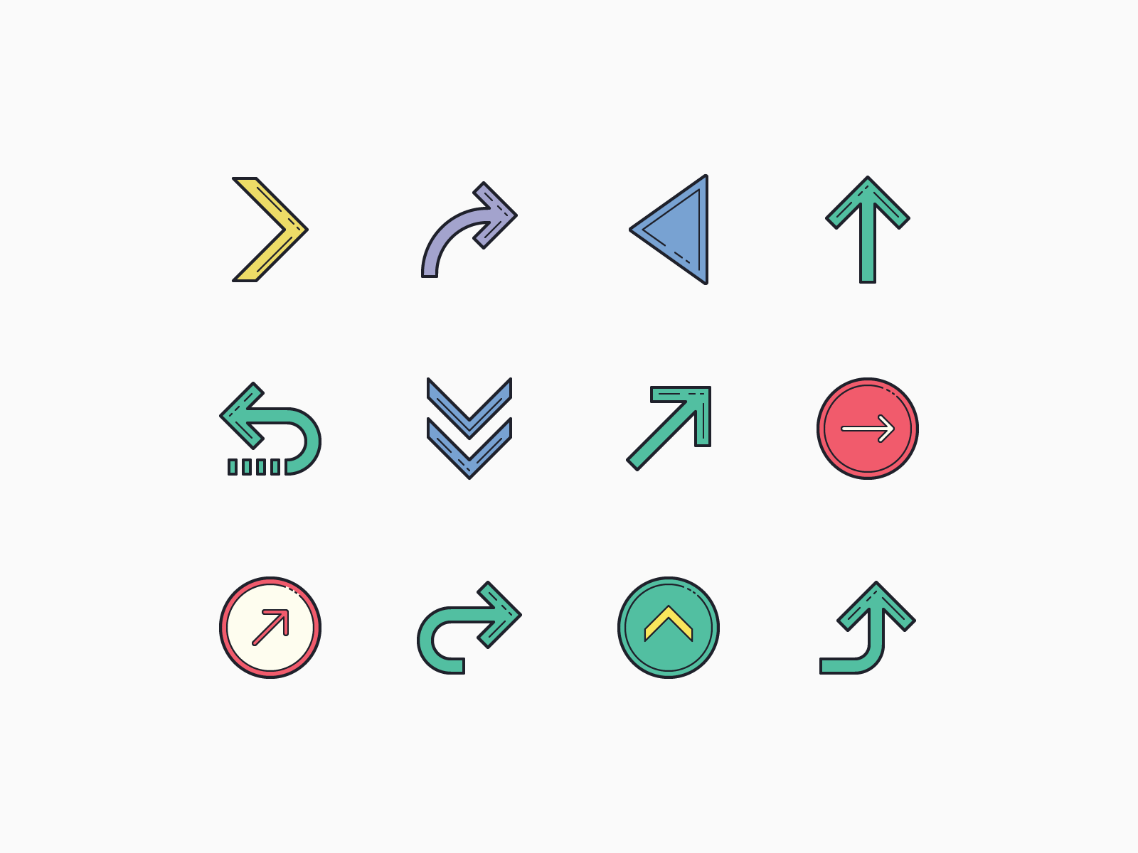 Color Hand Drawn icons: Arrows by Marina Green for Icons8 on Dribbble