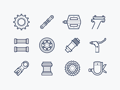 Dotted icons: Bike Spare Parts bike bike parts bike spares brake lever bycicle chain design digital art dotted icons freewheel graphic design icon icon set icons icons8 outline spare parts stroke ui vector