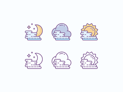 Cute Color and Outline Icons: Foggy Weather