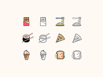 Hand Drawn icons: Food chocolate color design digital art flat food app food delivery app graphic design icon icon set icons icons8 illustration inteface outline pizza spaghetti stroke ui vector