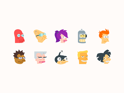 Color icons: Futurama Characters bender character cinema color design digital art flat fry futurama graphic design icon icon set icons icons8 illustration leela professor sci-fi vector zoidberg