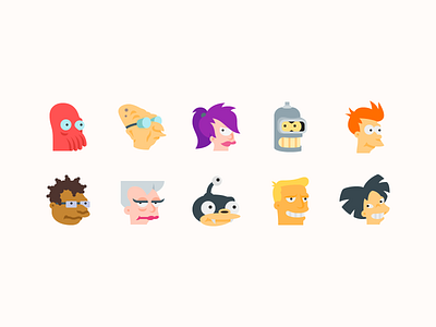 Color icons: Futurama Characters bender character cinema color design digital art flat fry futurama graphic design icon icon set icons icons8 illustration leela professor sci fi vector zoidberg