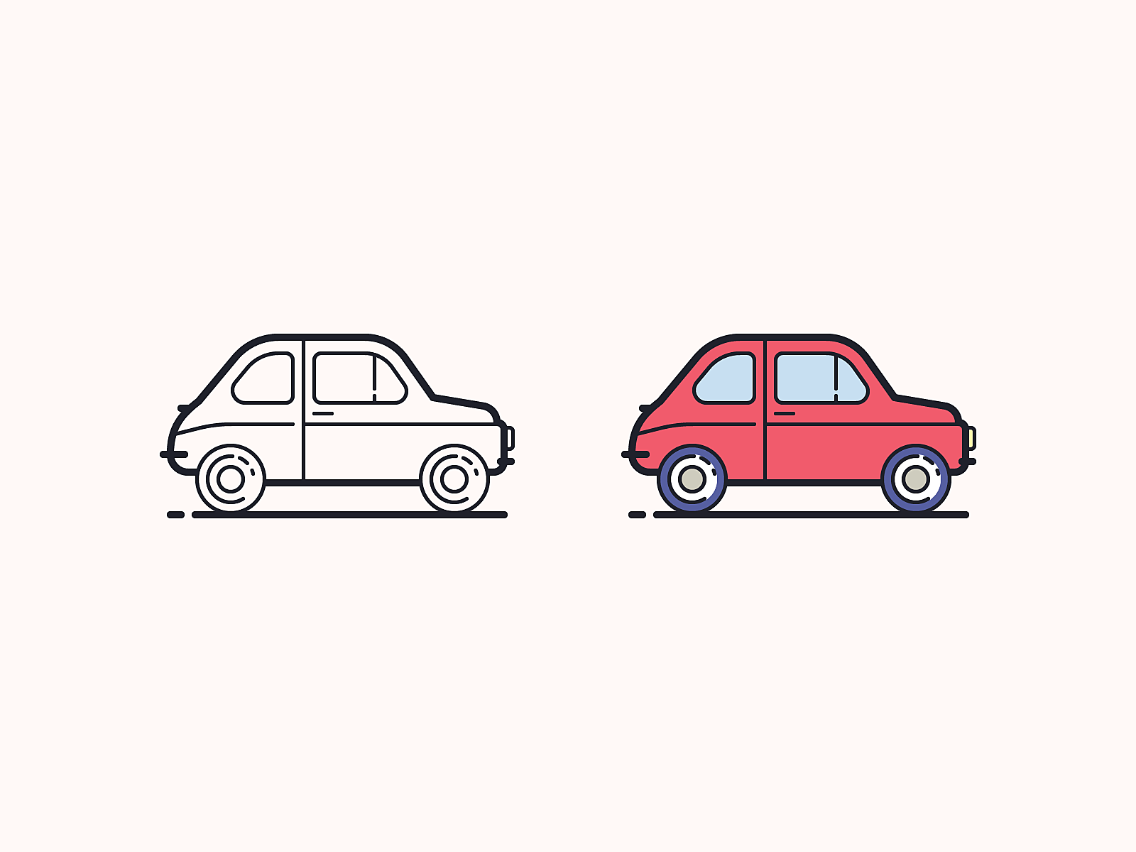 Hand Drawn icons: Fiat 500 car color design digital art fiat 500 flat graphic design icon icons icons8 illustration italy outline red car transport travel ui uidesign vector vehicle