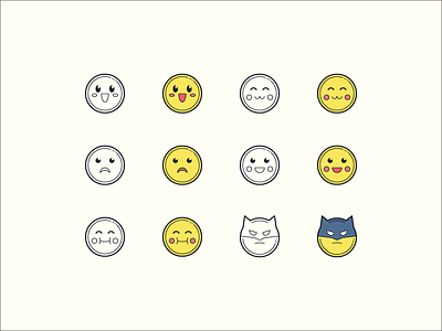 Hand Drawn icons: Emoji anime batman color colorful design digital art emoji emojis graphic design happy icon icon set icons icons8 outline sad smiling ui uwu emoji vector