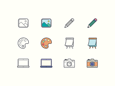 Hand Drawn icons: Art & Design art camera design design art digital art digital art photography flipboard graphic design icon icon set icons icons8 image laptop outline palette pencil ui ux vector