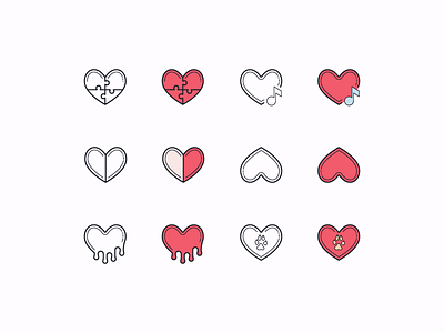 Hand Drawn icons: Hearts design digital art dog paw print graphic design heart hearts icon icon set icons icons8 like outline pets puzzle ui vector
