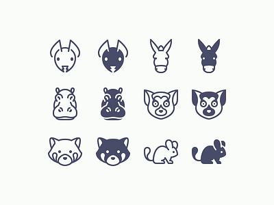 iOS icons: Animals animal animal care ant chinchilla design digital art donkey graphic design hippo icon icon set icons icons8 lemur outline pet red panda ui vector wildlife