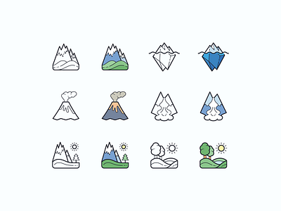 Hand Drawn icons: Nature alps avalanche color design digital art graphic design iceberg icon icon set icons icons8 mountain national park nature outline skiing ui ux vector volcano