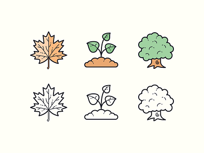 Hand Drawn icons: Plants color design digital art forest gardening graphic design icon icon set icons icons8 leaf maple oak tree outlined plant sprout tree ui vector