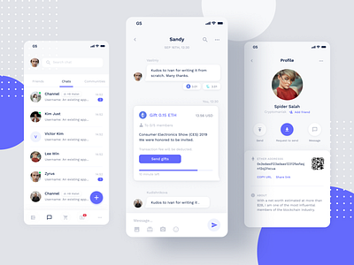 Cryptowallet - Chat app app design application ui bitcoin blockchain chat crypto crypto wallet cryptocurrency decentralized design ethereum finance app mail message messenger app ui uiux ux