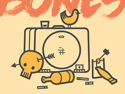 Roll The Bones Poster bird drum illustration music poster skull